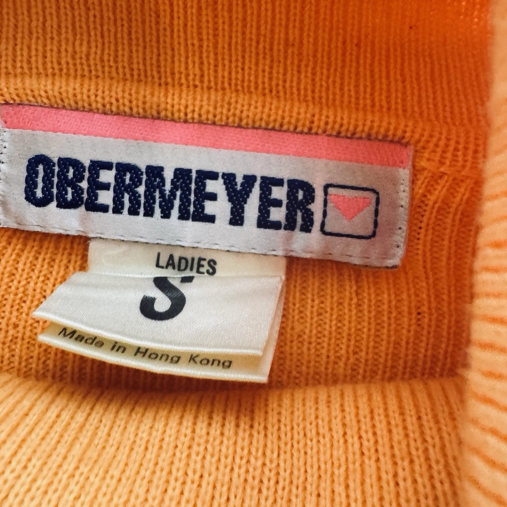 Vtg 80s 90s Obermeyer Womens Small Wool Knit Ski-T‎ Turtleneck Sweater Orange - Picture 7 of 10